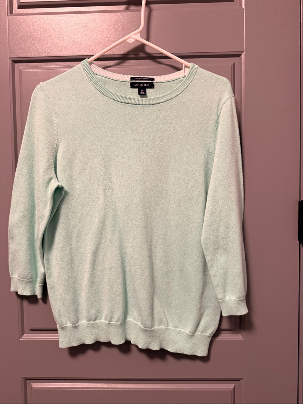 Lands' End Pastel Mint Crewneck Sweater 3/4 Sleeves MEDIUM